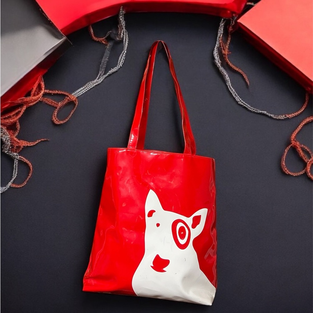 🔴TARGET: Vintage bullseye dog red & white reusable bag w/handles, preowned.
